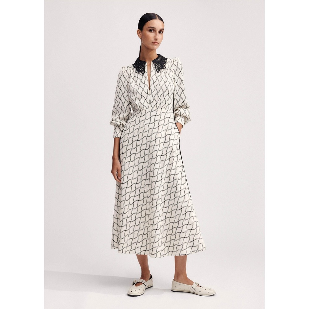 ME+EM Trellis Floral Print Midi Dress Women White Size 8